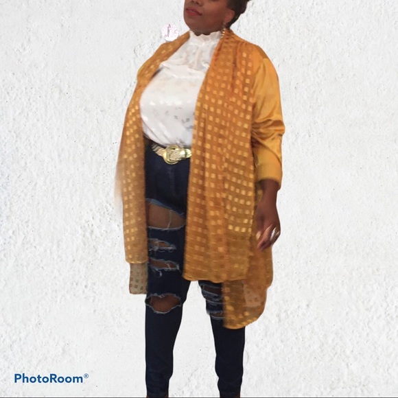 Sold! Yellow/Gold Jacket w/Built-in Tie/Scarf - Picture 2 of 16